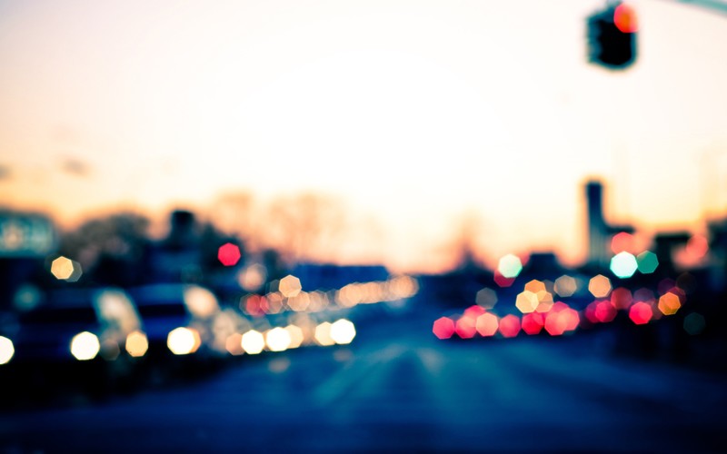 traffic, blurred, lens flare, traffic lights, dusk, street