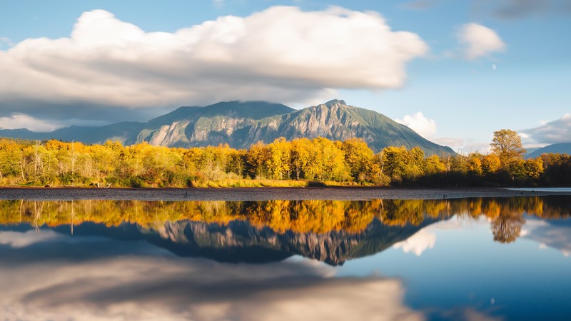 landscape, mountains, water, reflection, clouds, lake