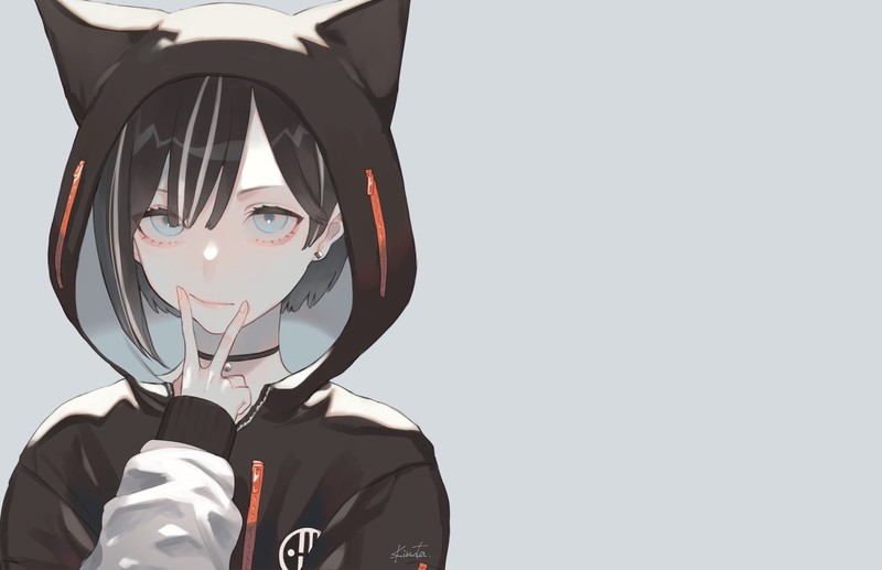 anime, anime girls, simple background, hoods