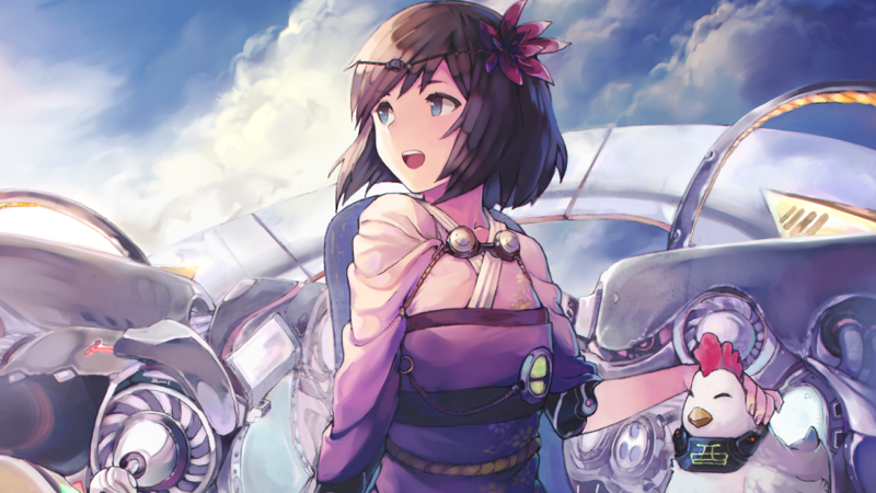 anime, anime girls, dark hair, Chicken, flower in hair