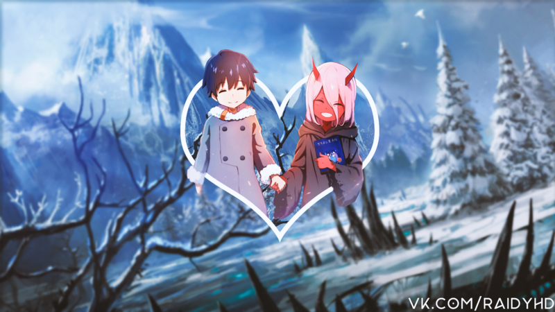 anime girls, anime, Zero Two (Darling in the FranXX), winter, picture-in-picture, Darling in the FranXX