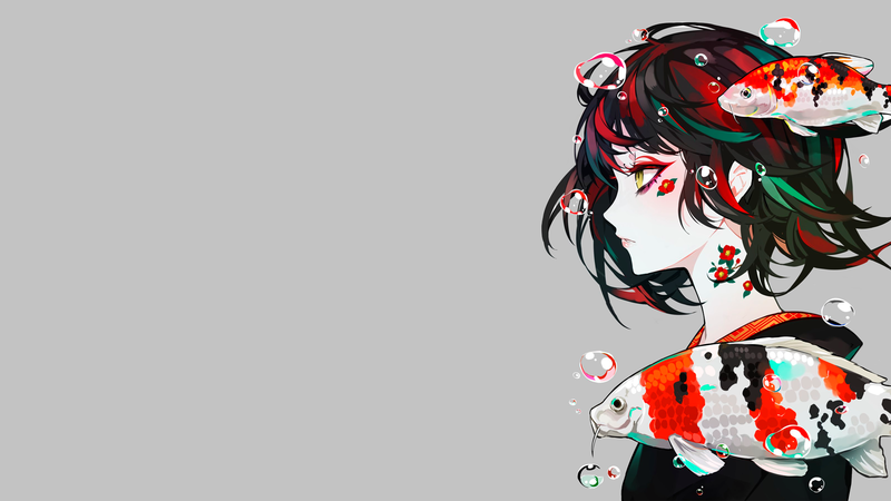 anime, manga, anime girls, gray, gray background, simple background, LAM, minimalism, simple