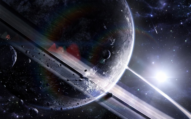 digital, space, planet, planetary rings, stars, asteroids