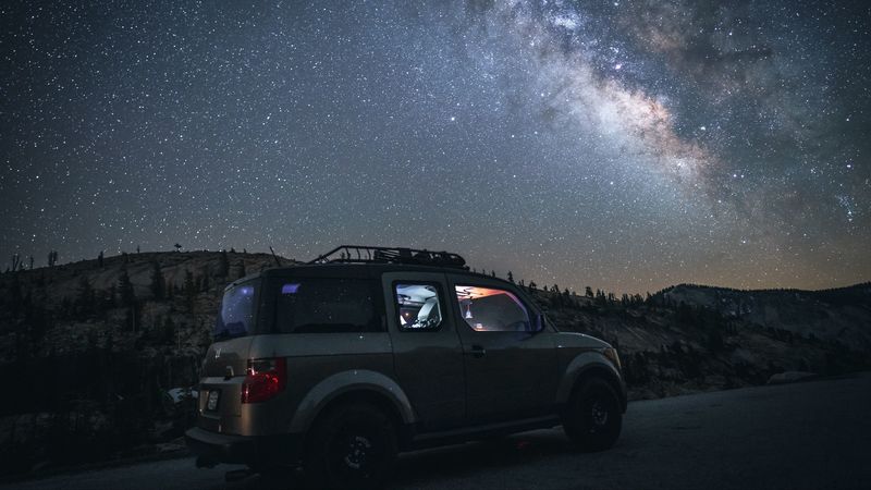 car, suv, night, mountains, starry sky, 4k