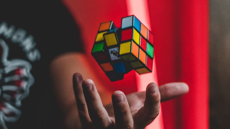 rubiks cube, hand, levitation, colorful, 4k