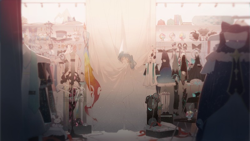 clothing, dress, Hatsune Miku, locker room, curtains, Vocaloid