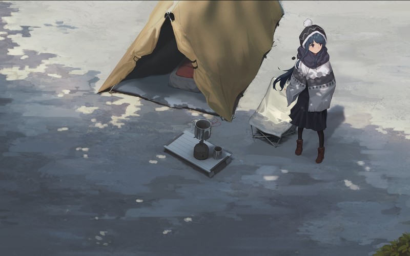camp, boots, bonnet, scarf, Yuru Camp, Rin Shima, anime girls