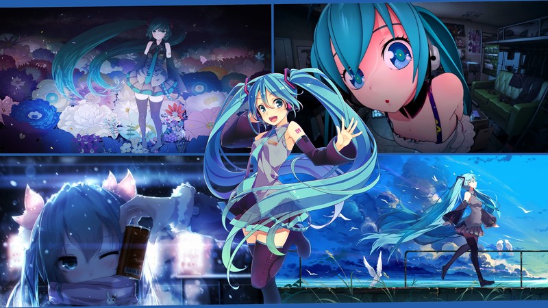 anime, anime girls, Vocaloid, Hatsune Miku, blue hair, blue eyes, artwork
