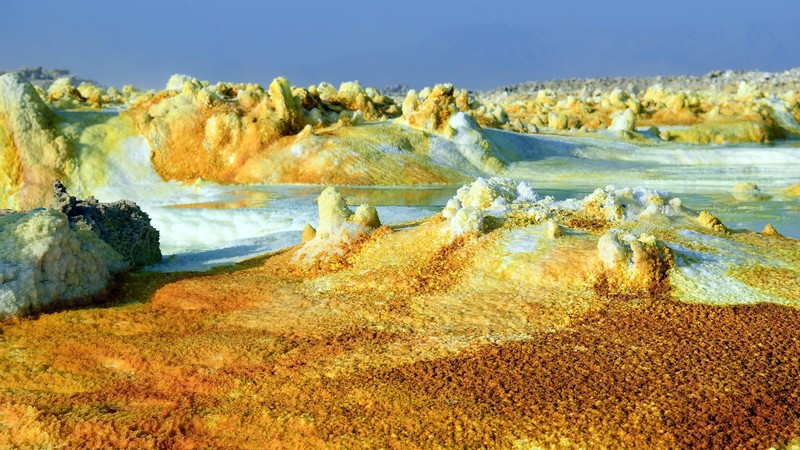 nature, landscape, Ethiopia, desert, Danakil Desert, sulphur, salt, salt lakes, yellow