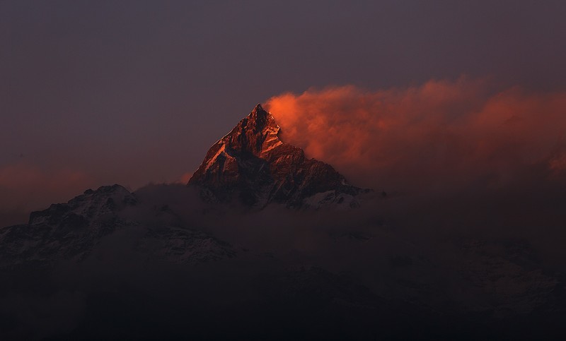 mountains, Nepal, sunset, landscape