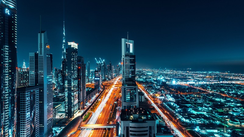 city, building, lights, night, Dubai, Burj Khalifa