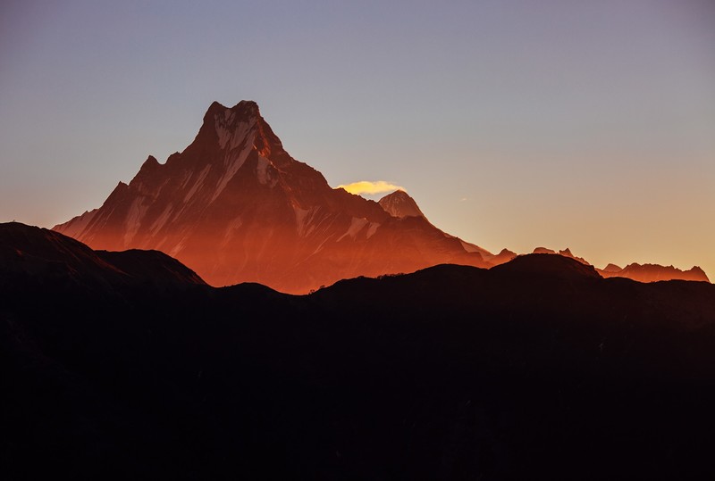 mountains, Nepal, sunset, landscape