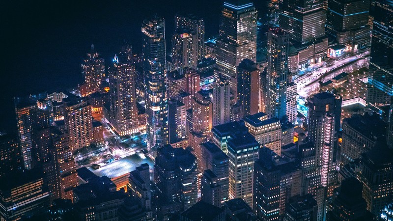 city, building, lights, night
