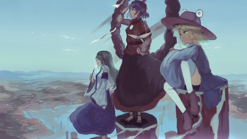 anime, anime girls, Touhou, Moriya Suwako, Kochiya Sanae, Yasaka Kanako