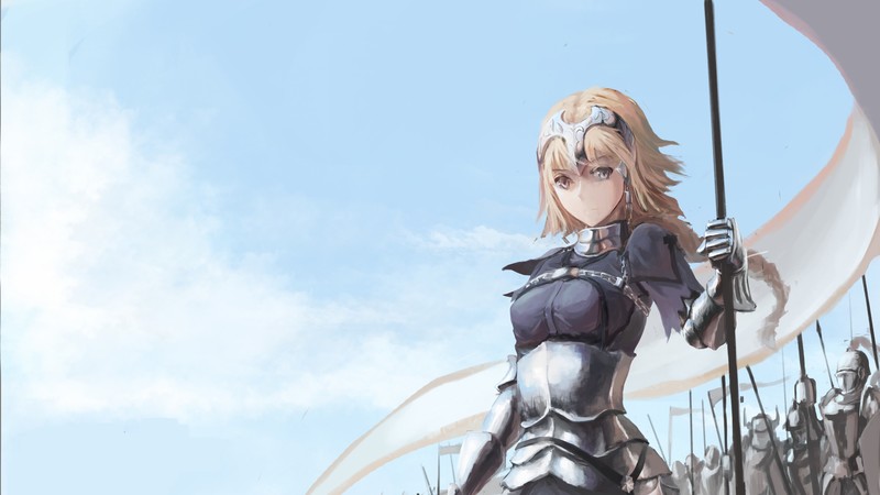 Jeanne dArc, Fate Series, Fate/Grand Order, Fate/Apocrypha, blond hair, long hair, armor, sword, lance, blue eyes, anime girls, Ruler (Fate/Apocrypha), flag