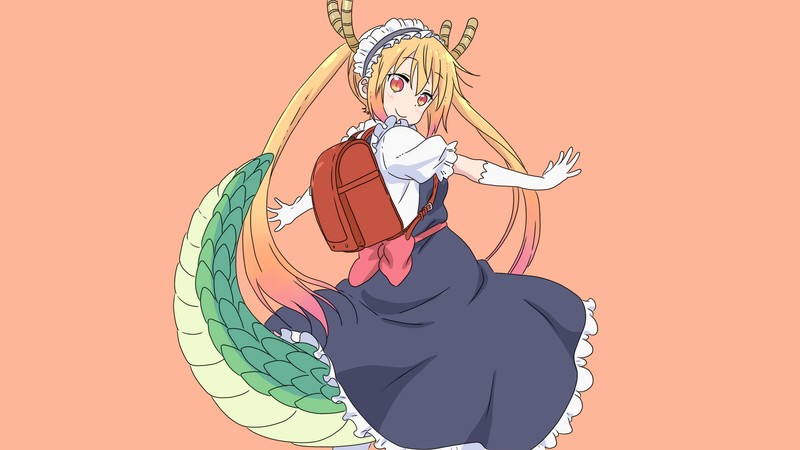 anime, anime girls, blonde, maid, maid outfit, white skin, fan art, Tohru (Kobayashi-san Chi no Maid Dragon), Kobayashi-san Chi no Maid Dragon, simple background