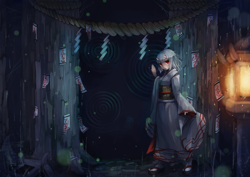 anime, anime girls, red eyes, horns, fantasy girl