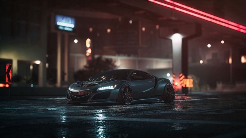 car, sportscar, gray, night, asphalt, wet, 4k HD Wallpaper