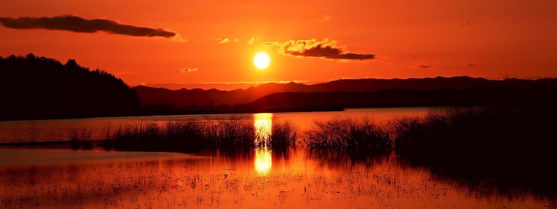 sunset, lake, dark, water, Sun, orange, sky, landscape, nature