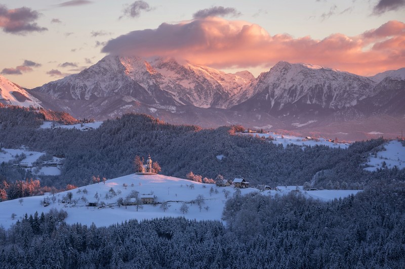 church, nature, winter, mountains, landscape, Slovenia, far view, snow, tower, snowy mountain