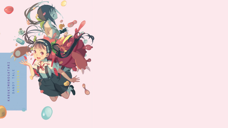 Monogatari Series, Hachikuji Mayoi, white skin, artwork, twintails, red eyes, dark hair, brunette