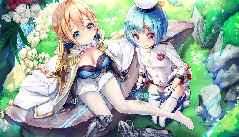 anime girls, Dκ. SêηìЁ, cleavage, tears