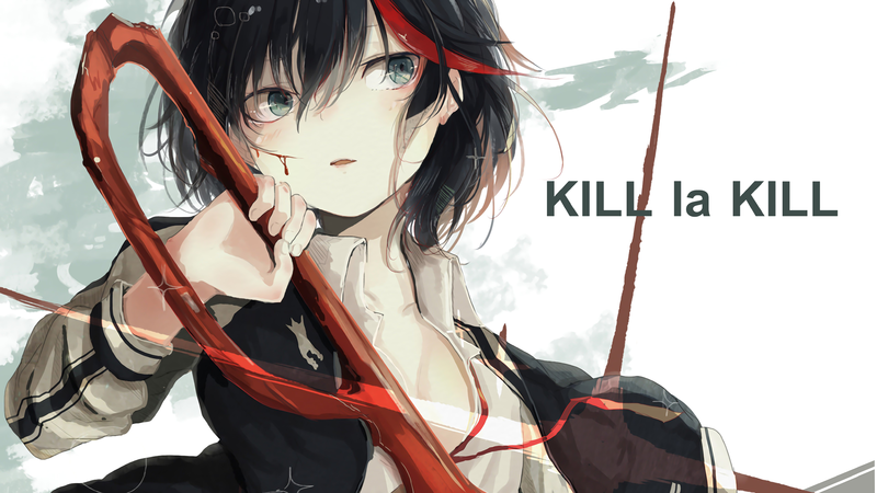 anime, anime girls, white skin, fan art, Kill la Kill, Matoi Ryuuko, dark hair, white background