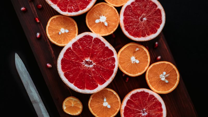 grapefruit, orange, pomegranate, fruit, slices, 4k