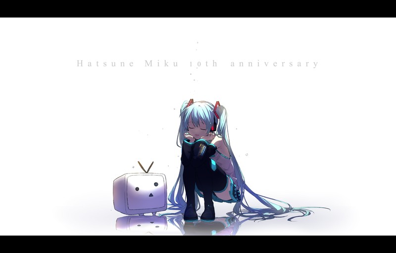 Vocaloid, anime girls, Hatsune Miku, twintails, black stockings