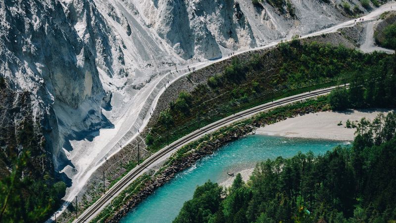road, slope, trees, aerial view, 4k