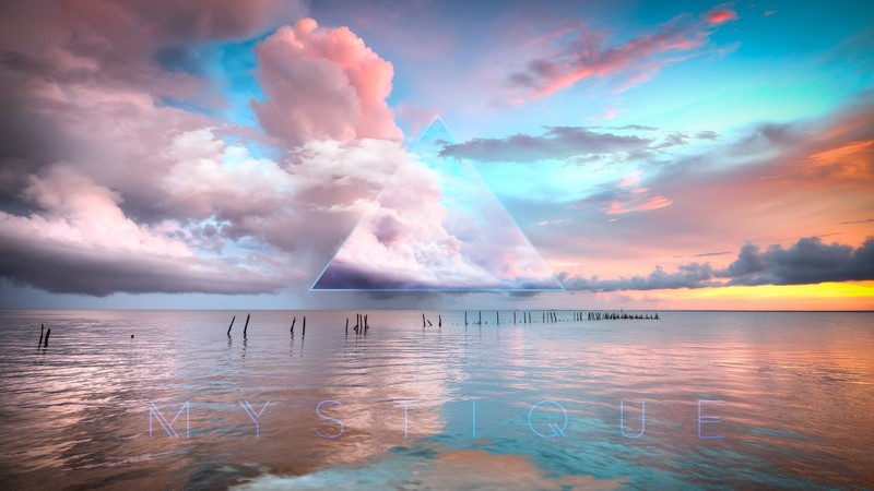 water, geometry, landscape, cyan, pink, sea, horizon