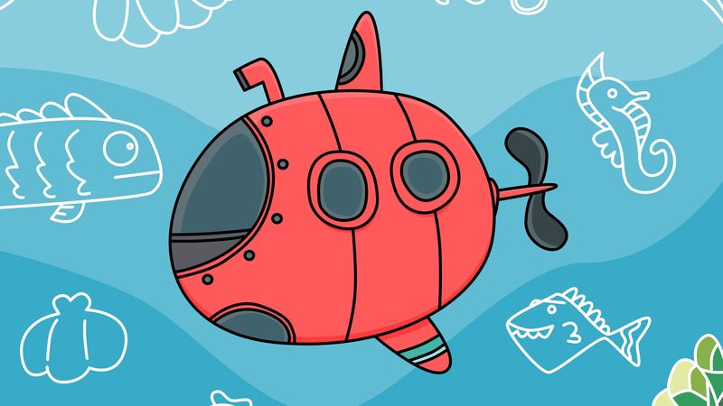submarine, fish, depth, art, vector, 4k