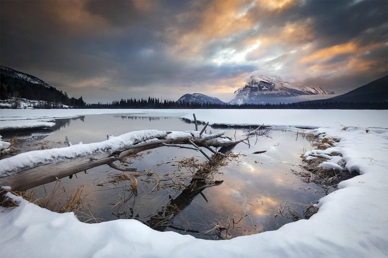 winter, landscape, water, snow, ice, snowy mountain