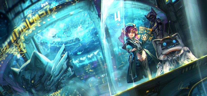observerZ, anime girls, blue, purple hair, cyan, turquoise