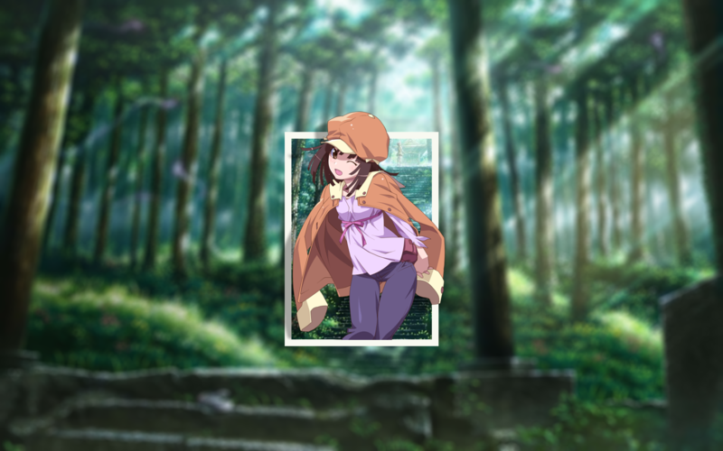 anime, anime girls, landscape, Sengoku Nadeko, picture-in-picture, Monogatari Series, blurred, white skin, dark hair, forest