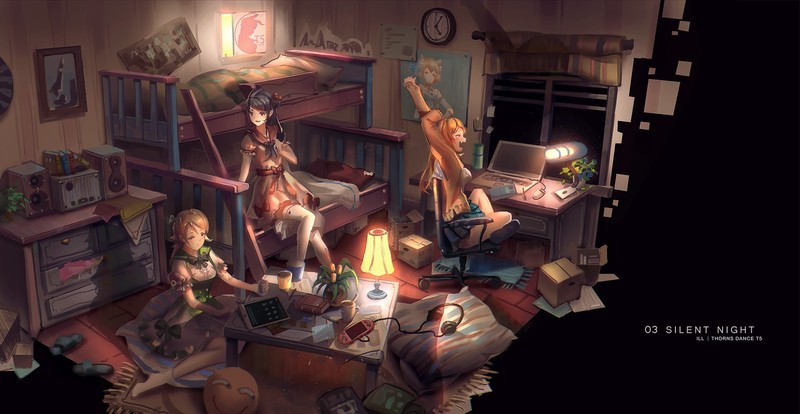T5, anime girls, anime, room, interior
