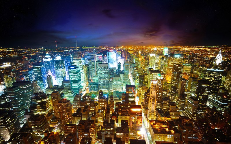 landscape, night, city, New York City, USA