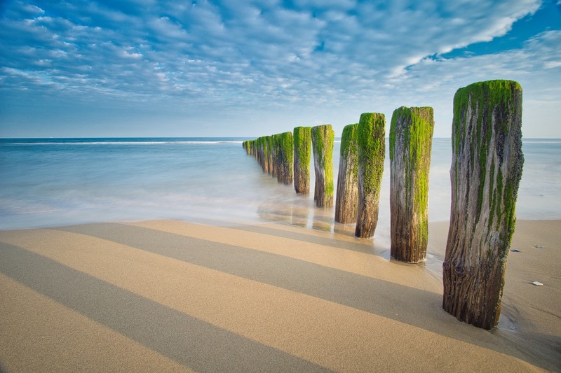 beach, France, atlantic ocean, blue, sky, wood, sand