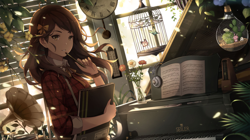 anime, anime girls, piano