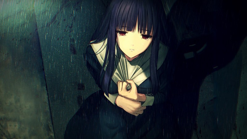 Kara no Kyoukai, Asagami Fujino, anime girls, anime, rain, blue hair, red eyes