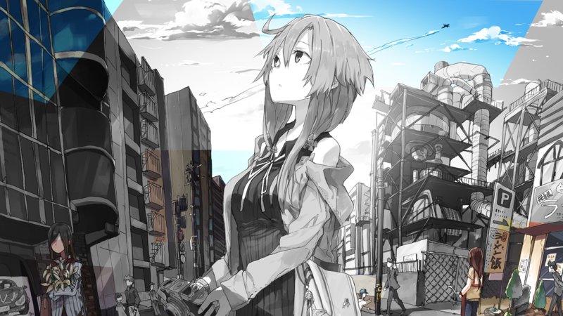 anime, anime girls, city, camera