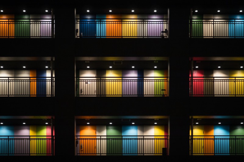 Tokyo, architecture, colorful, dark, night, door, building, yellow, black