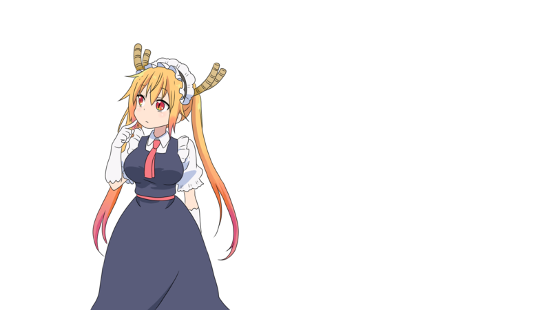 anime, anime girls, Kobayashi-san Chi no Maid Dragon, white background, Tohru (Kobayashi-san Chi no Maid Dragon), simple background, render, maid, maid outfit, blonde, white skin