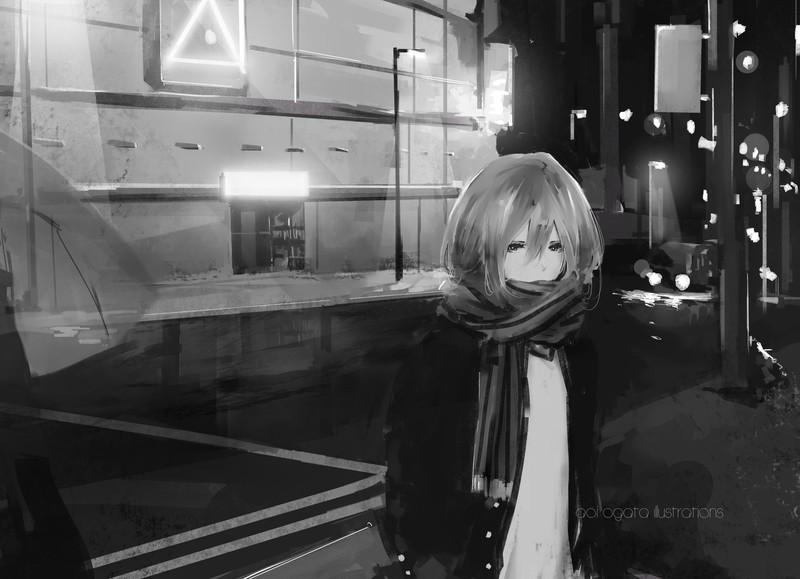 Girls Avenue, Aoi Ogata, monochrome, city, anime girls, anime