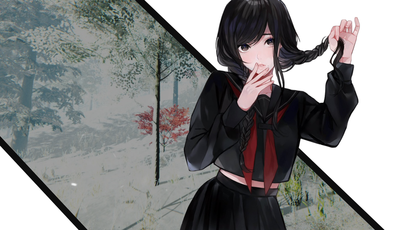 anime girls, anime, digital art, artwork, sailor uniform, black hair