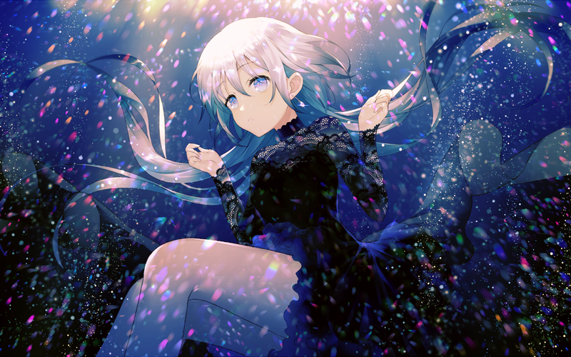 underwater, white hair, dress
