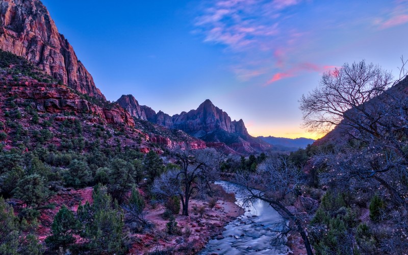 landscape, colorful, river, nature, rock, sky
