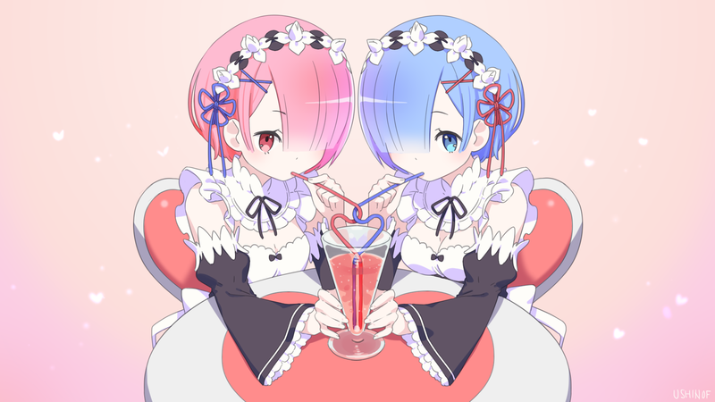 Wallpaper Id Anime Anime Girls Anime Girls Eating Pink Re Zero Kara Hajimeru Isekai Seikatsu Rem Re Zero Ram Re Zero Maid Maid Outfit Fan Art White Skin Free Download