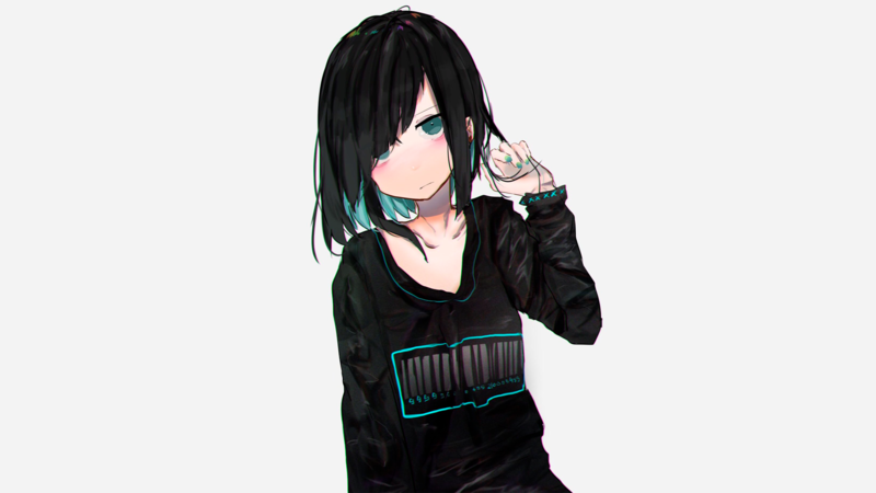 anime, anime girls, manga, simple background, white, white background, gloomy, green eyes