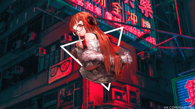 anime, anime girls, picture-in-picture, neon, Persona 5, Persona series